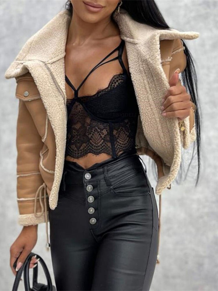 Bina | Women Cropped Leather Shearling Jacket