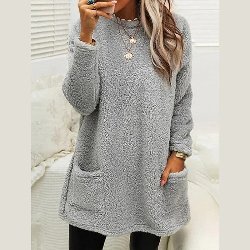 Vibeke Women Fleece Crew Neck Pocket Winter Dress