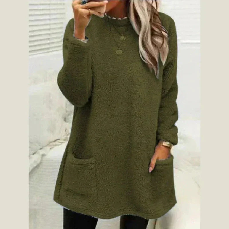 Vibeke Women Fleece Crew Neck Pocket Winter Dress