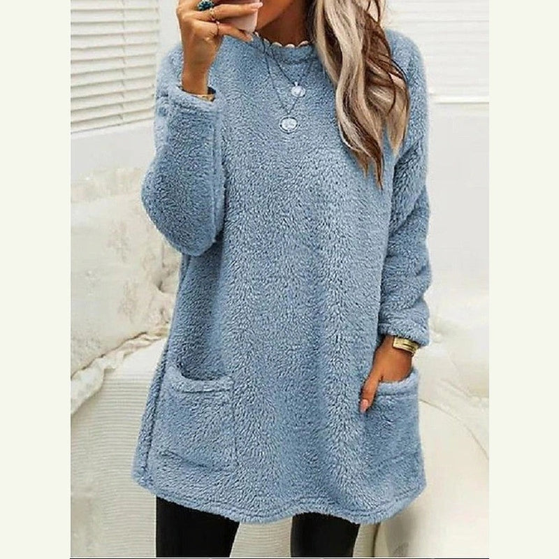 Vibeke Women Fleece Crew Neck Pocket Winter Dress