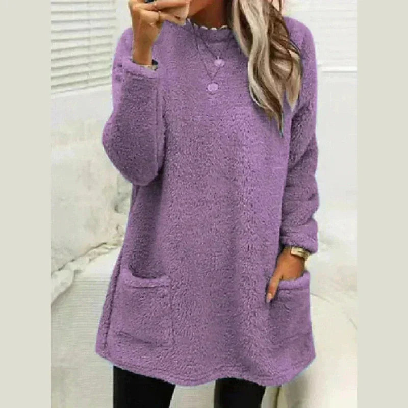 Vibeke Women Fleece Crew Neck Pocket Winter Dress