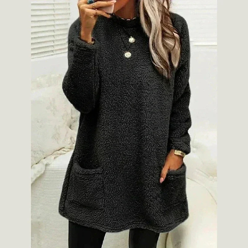 Vibeke Women Fleece Crew Neck Pocket Winter Dress