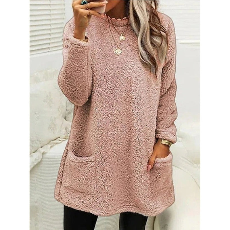 Vibeke Women Fleece Crew Neck Pocket Winter Dress