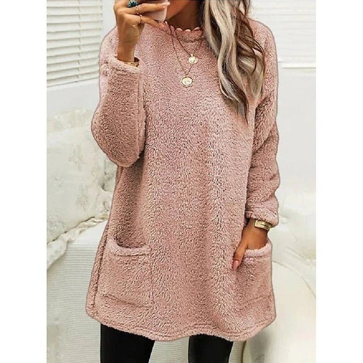 Vibeke Women Fleece Crew Neck Pocket Winter Dress