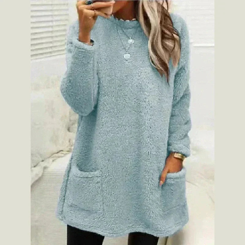Vibeke Women Fleece Crew Neck Pocket Winter Dress