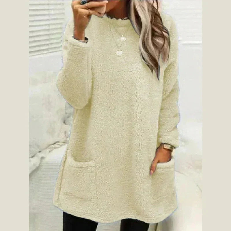 Vibeke Women Fleece Crew Neck Pocket Winter Dress