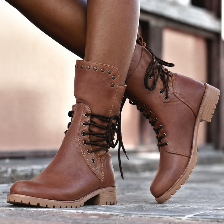 Yseult | Women Studded Lace Up Combat Boots
