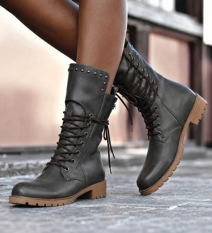 Yseult | Women Studded Lace Up Combat Boots