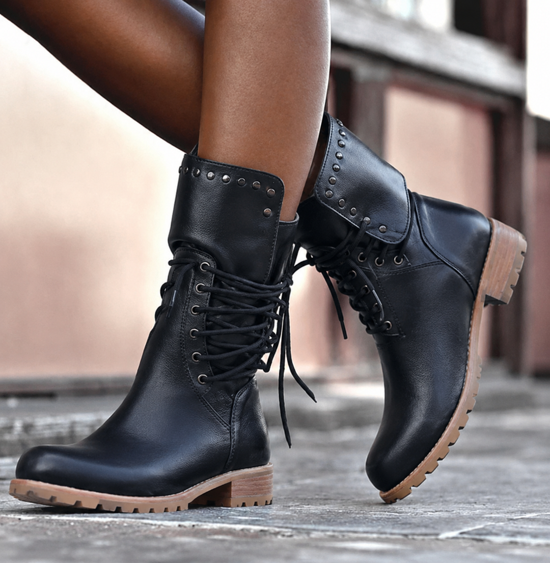 Yseult | Women Studded Lace Up Combat Boots
