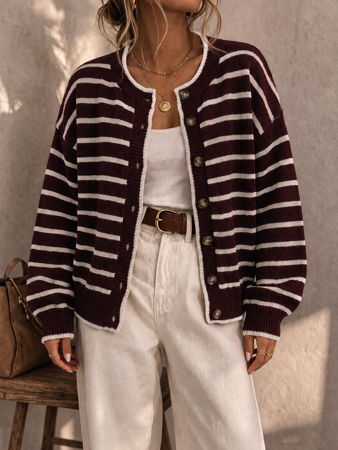 Meabh | Women Striped Button Cardigan