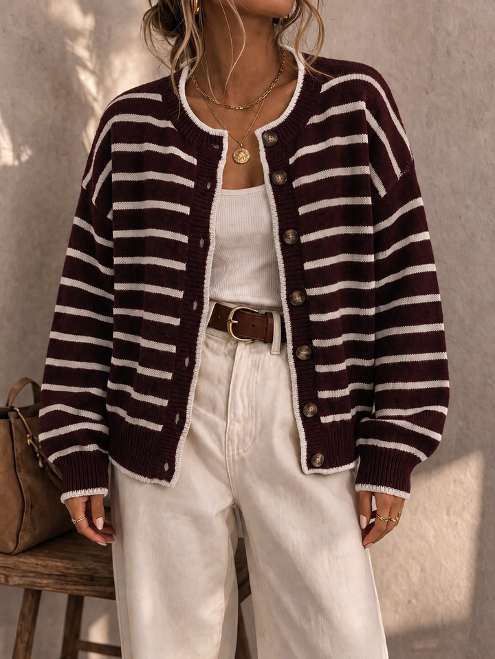 Meabh | Women Striped Button Cardigan
