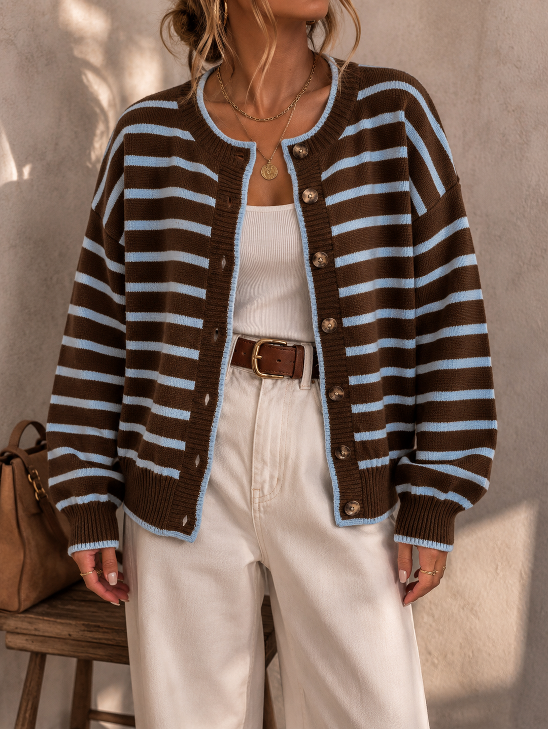 Meabh | Women Striped Button Cardigan