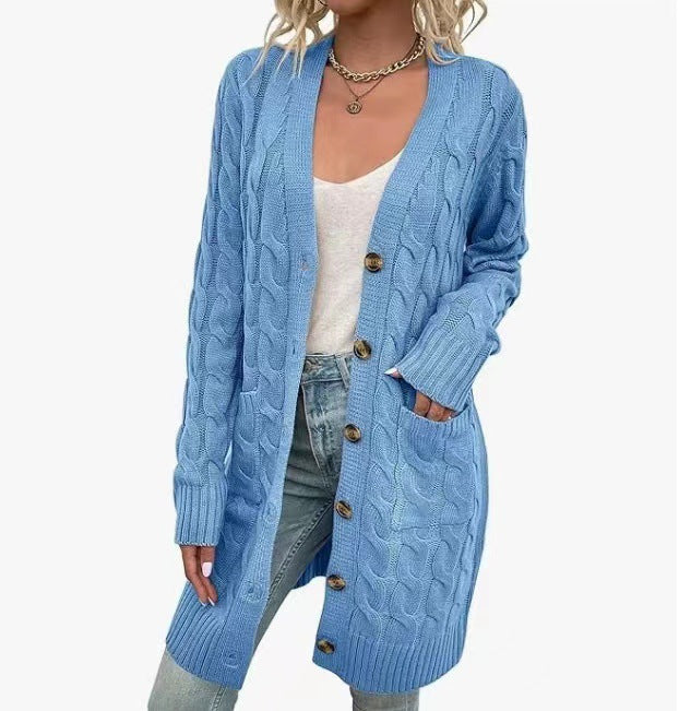 Zofia Women Cable Knit Button Pocket Long Cardigan