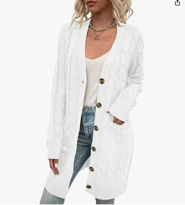 Zofia Women Cable Knit Button Pocket Long Cardigan