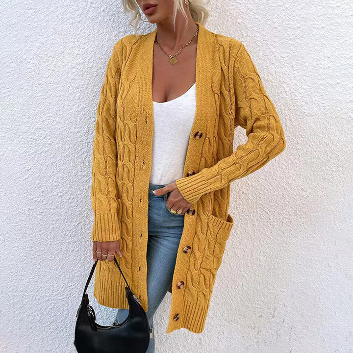 Zofia Women Cable Knit Button Pocket Long Cardigan