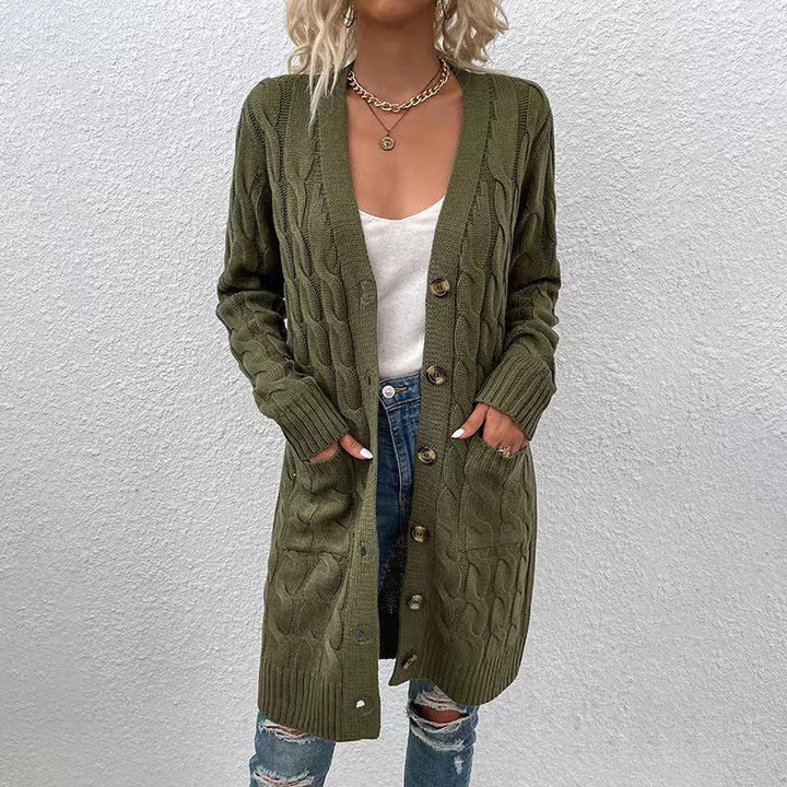 Zofia Women Cable Knit Button Pocket Long Cardigan