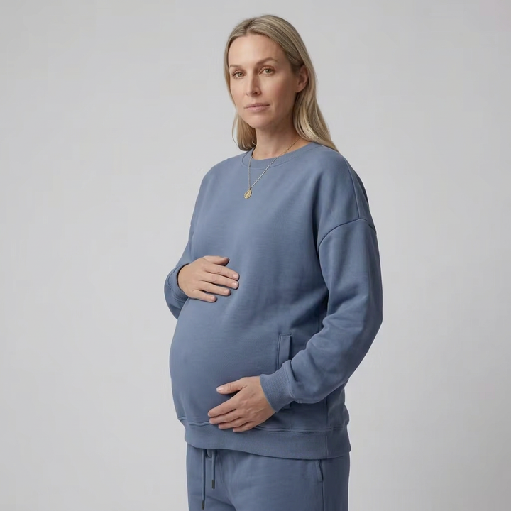 Everyday Maternity Crewneck Sweatshirt with Relaxed Fit and Ribbed Trim