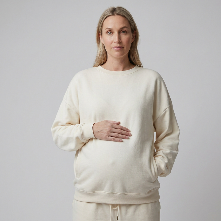 Everyday Maternity Crewneck Sweatshirt with Relaxed Fit and Ribbed Trim