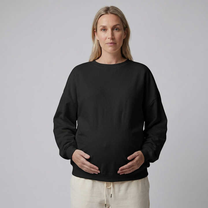 Everyday Maternity Crewneck Sweatshirt with Relaxed Fit and Ribbed Trim