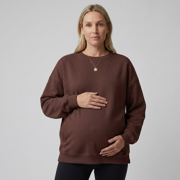 Everyday Maternity Crewneck Sweatshirt with Relaxed Fit and Ribbed Trim