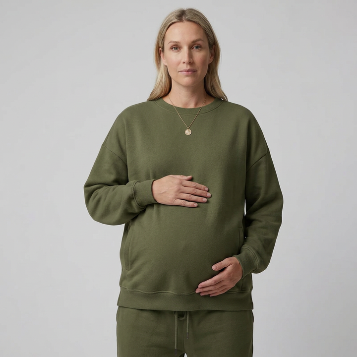 Everyday Maternity Crewneck Sweatshirt with Relaxed Fit and Ribbed Trim