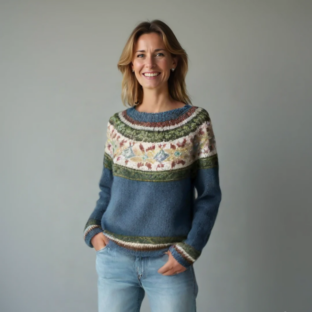 Gigi | Women Boat Neck Fair Isle Knit Sweater