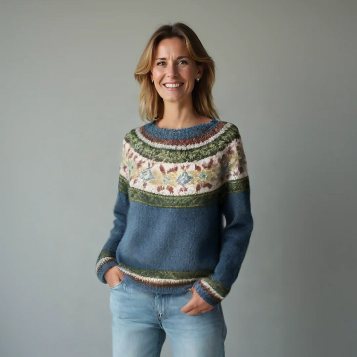 Gigi | Women Boat Neck Fair Isle Knit Sweater