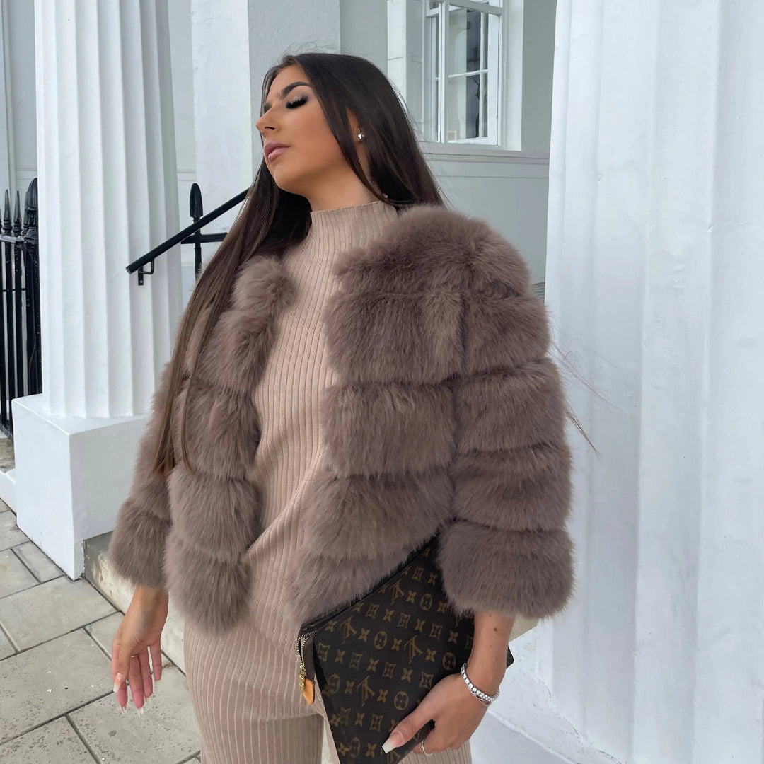 Brenda Women Cropped Paneled Faux Fur Coat