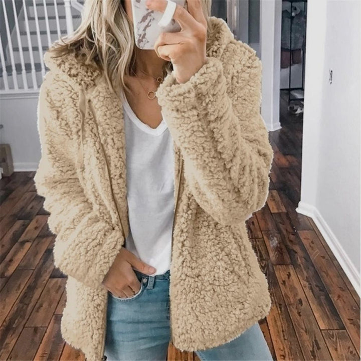 Mindy Women Hooded Fluffy Teddy Open Front Coat
