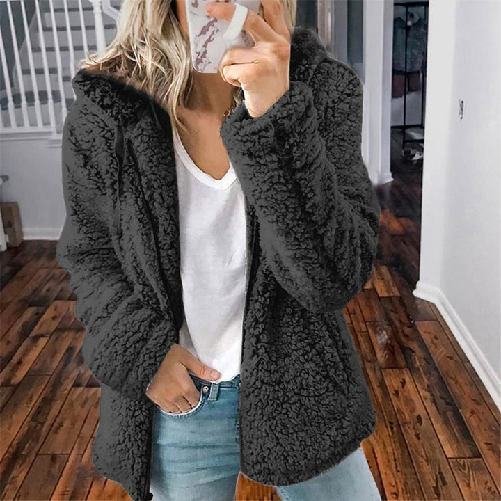 Mindy Women Hooded Fluffy Teddy Open Front Coat
