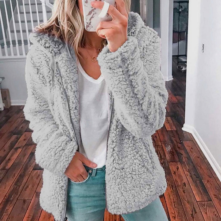 Mindy Women Hooded Fluffy Teddy Open Front Coat