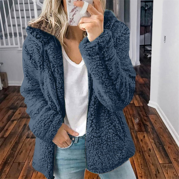 Mindy Women Hooded Fluffy Teddy Open Front Coat