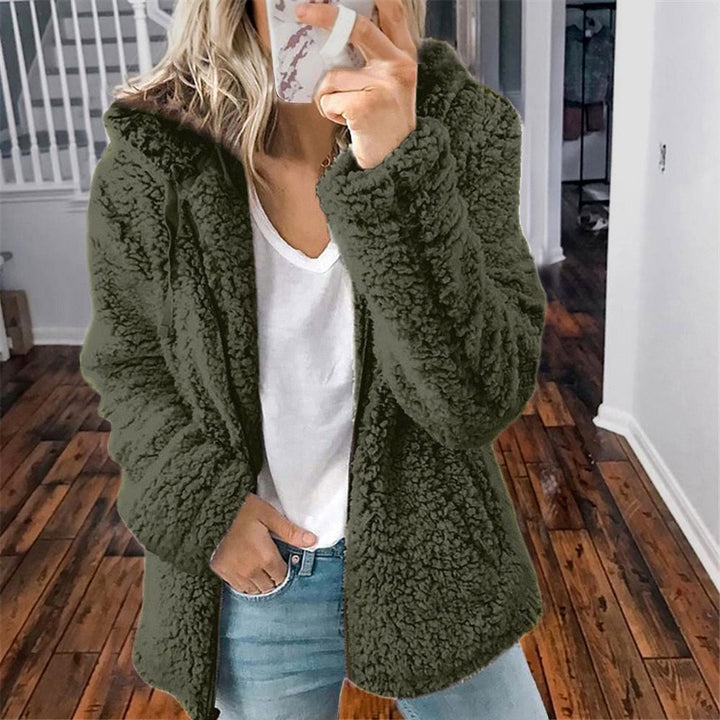 Mindy Women Hooded Fluffy Teddy Open Front Coat