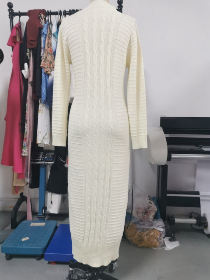 Lesley Women Cable Knit Bodycon Maxi Winter Dress
