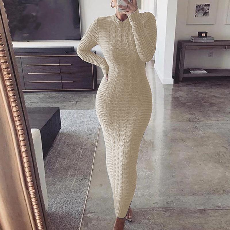 Lesley Women Cable Knit Bodycon Maxi Winter Dress
