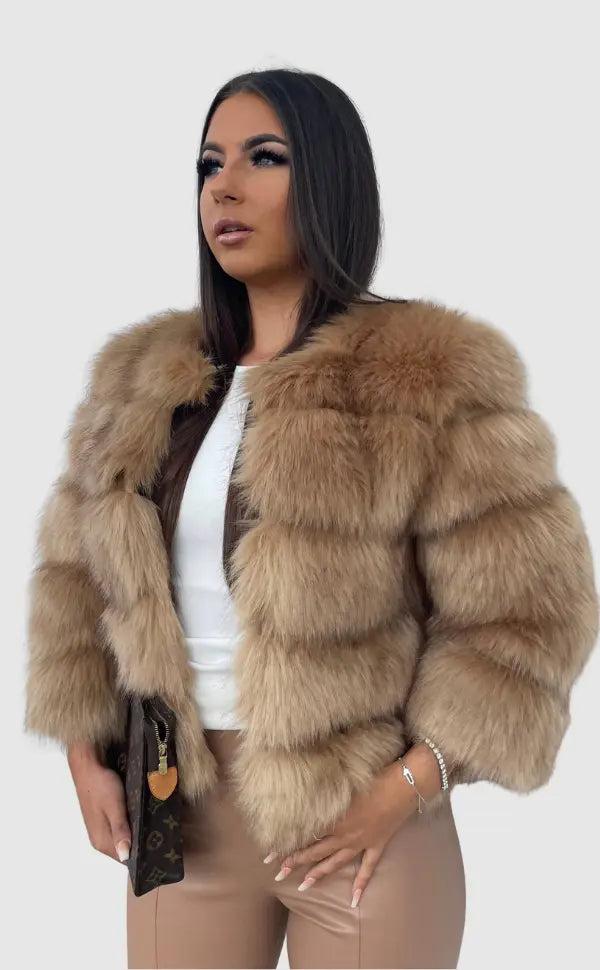Brenda Women Cropped Paneled Faux Fur Coat