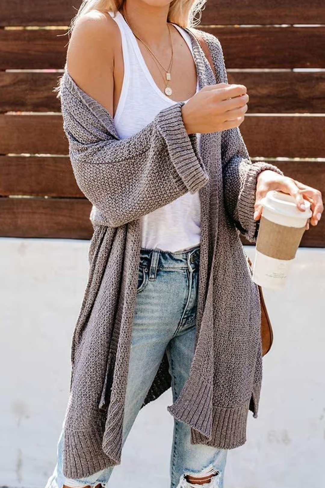Mirjana Women Collarless Longline Knit Cardigan Sweater