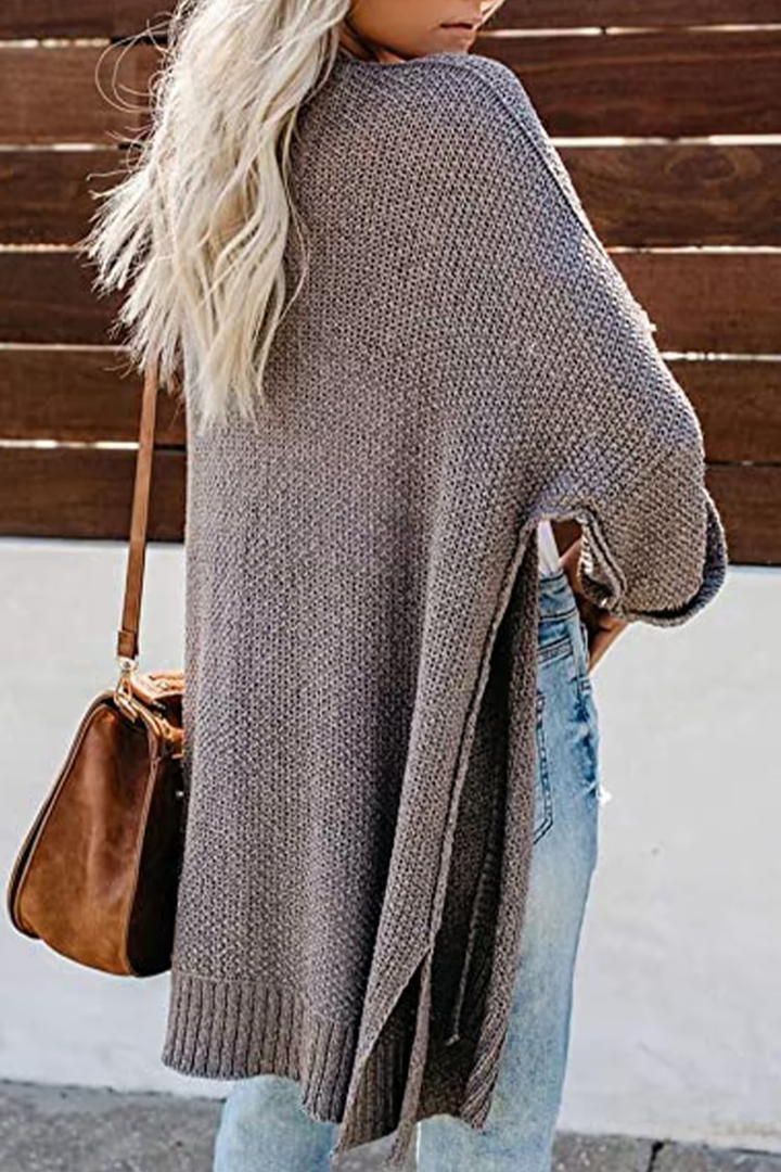 Mirjana Women Collarless Longline Knit Cardigan Sweater