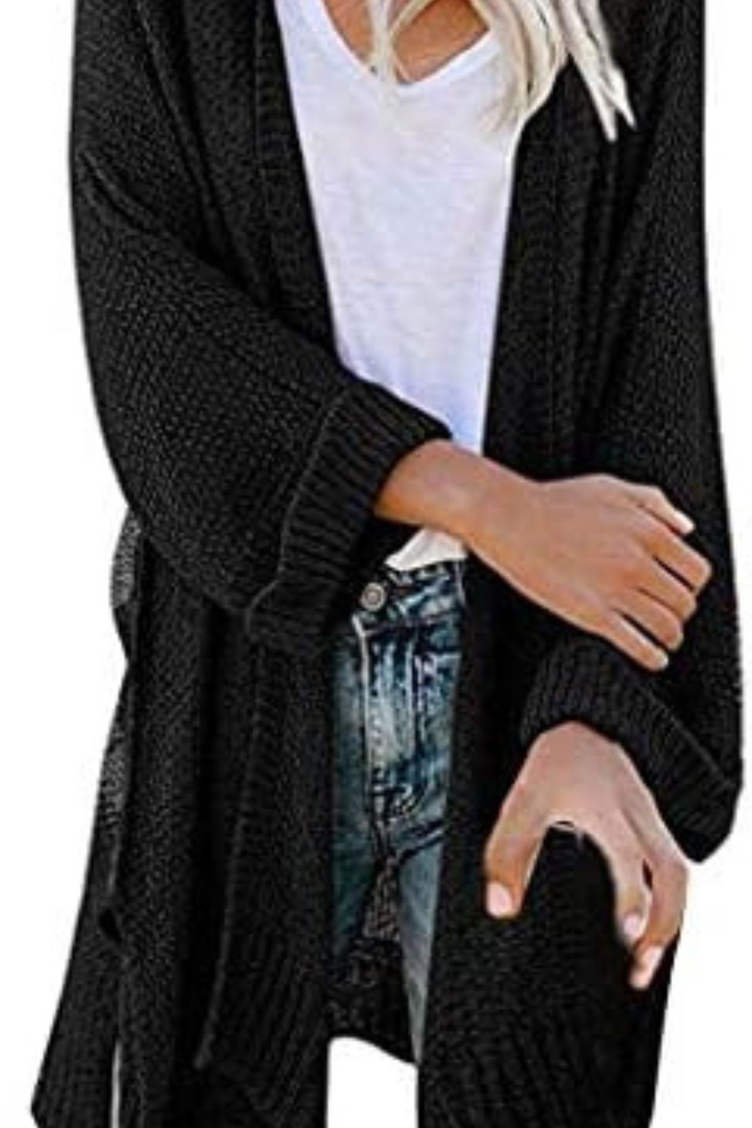 Mirjana Women Collarless Longline Knit Cardigan Sweater