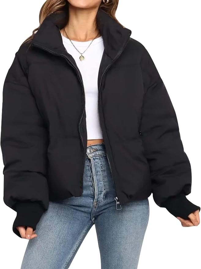 Tammy Women Cropped Stand Collar Zip Quilted Jacket