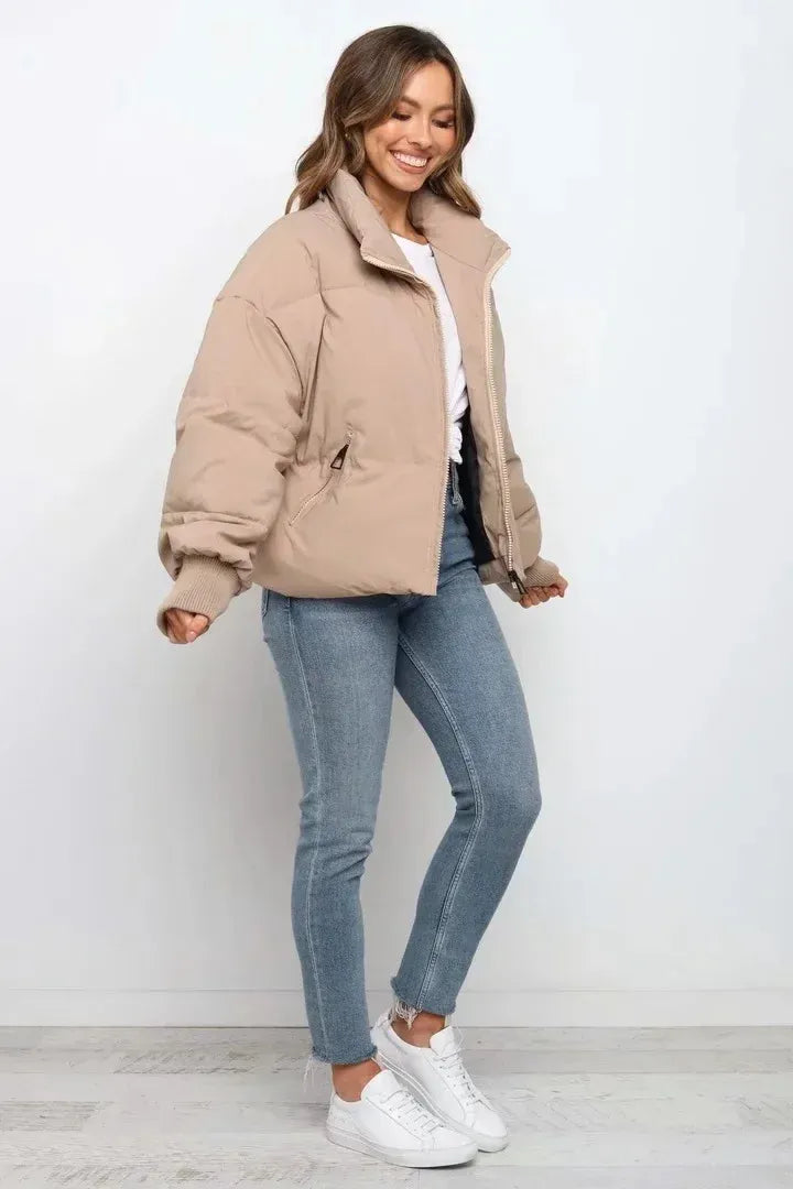 Tammy Women Cropped Stand Collar Zip Quilted Jacket