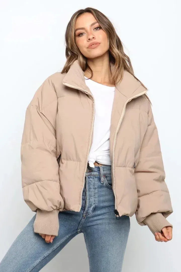 Tammy Women Cropped Stand Collar Zip Quilted Jacket