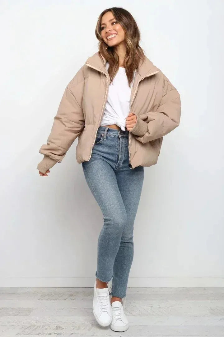 Tammy Women Cropped Stand Collar Zip Quilted Jacket