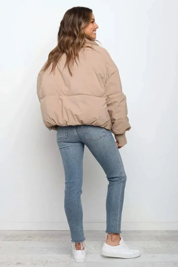 Tammy Women Cropped Stand Collar Zip Quilted Jacket