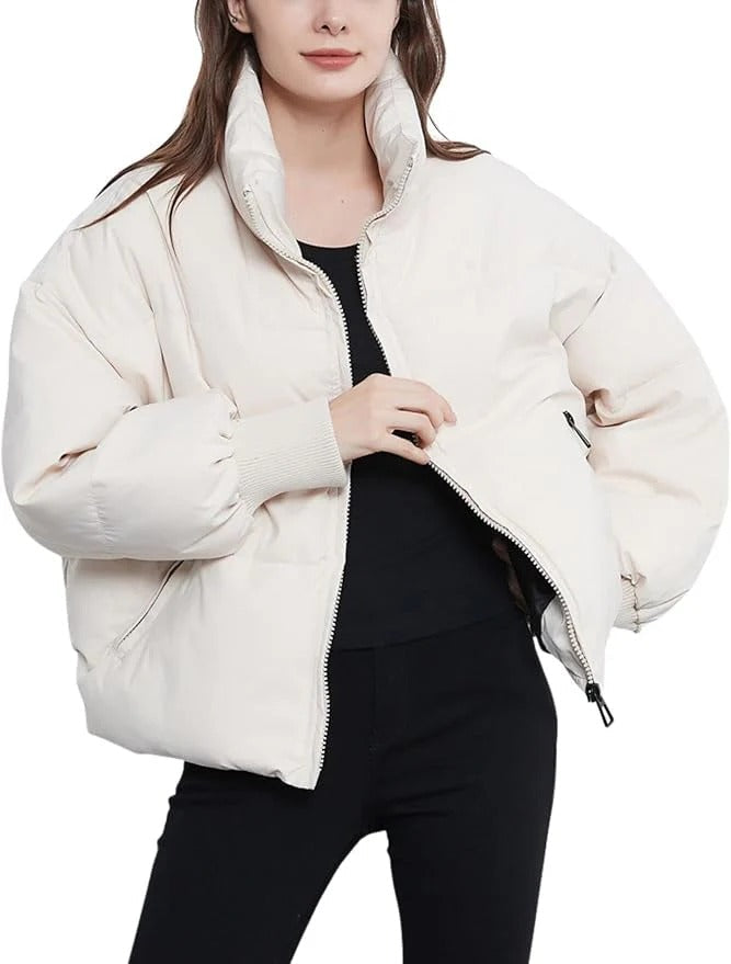 Tammy Women Cropped Stand Collar Zip Quilted Jacket