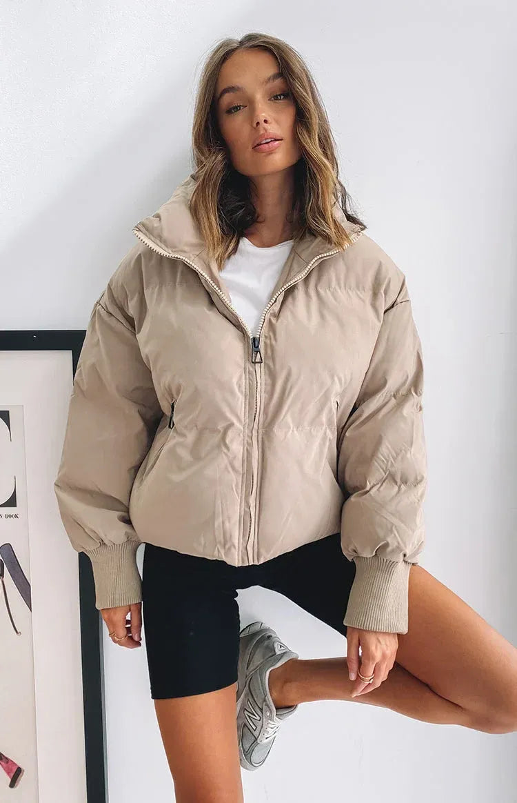 Tammy Women Cropped Stand Collar Zip Quilted Jacket