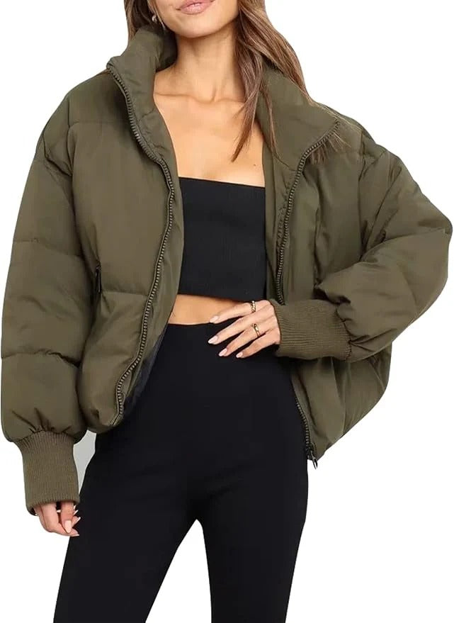 Tammy Women Cropped Stand Collar Zip Quilted Jacket