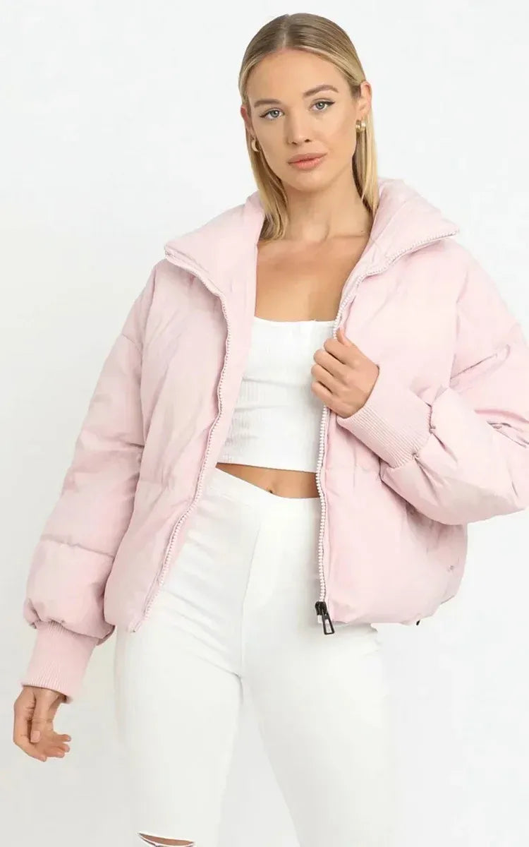 Tammy Women Cropped Stand Collar Zip Quilted Jacket