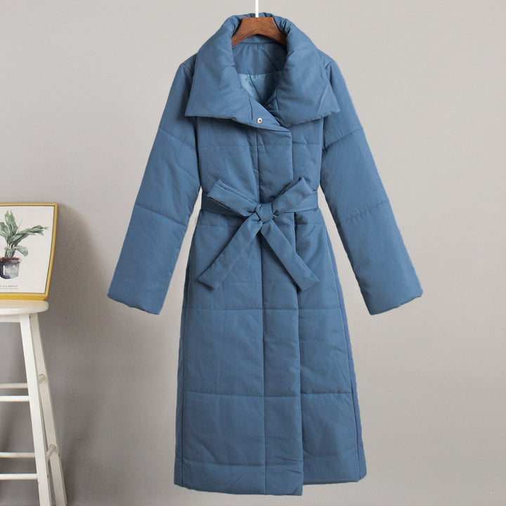 Soledad Women Belted Stand Collar Long Padded Winter Coat