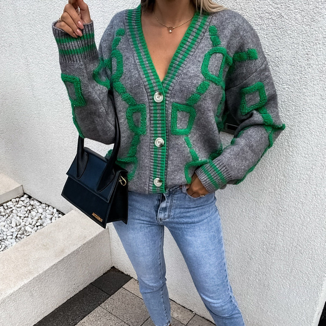 Dyan | Women Geometric Button Oversized Cardigan